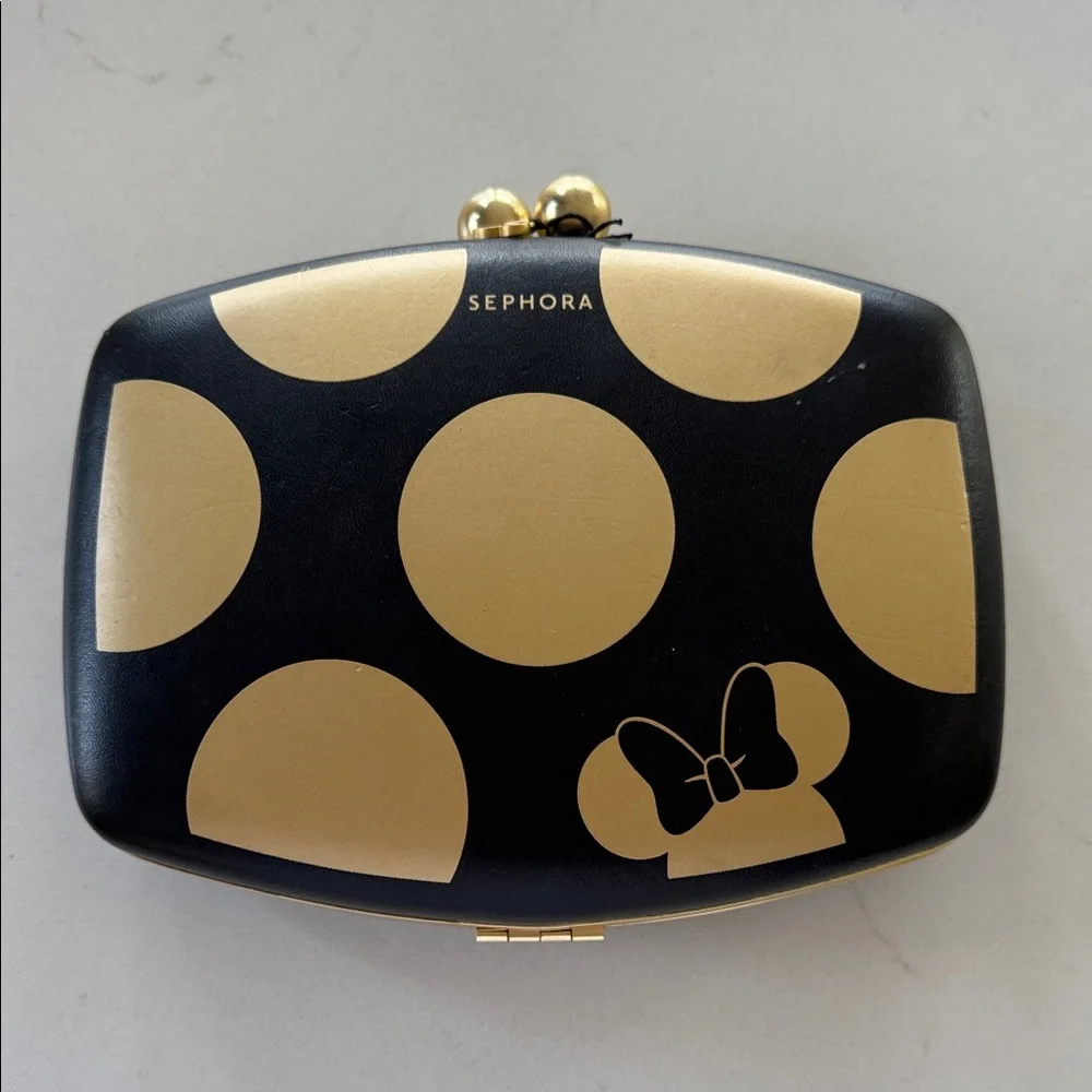 Minnie Mouse Sephora Black and Gold Polka Dot Eye Makeup Cosmetic Case ❤️